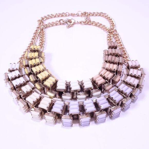 Lee Angel Neiman Marcus Cabochon Ombre Box Link Necklace NWT 398 Yellow White - Picture 8 of 9